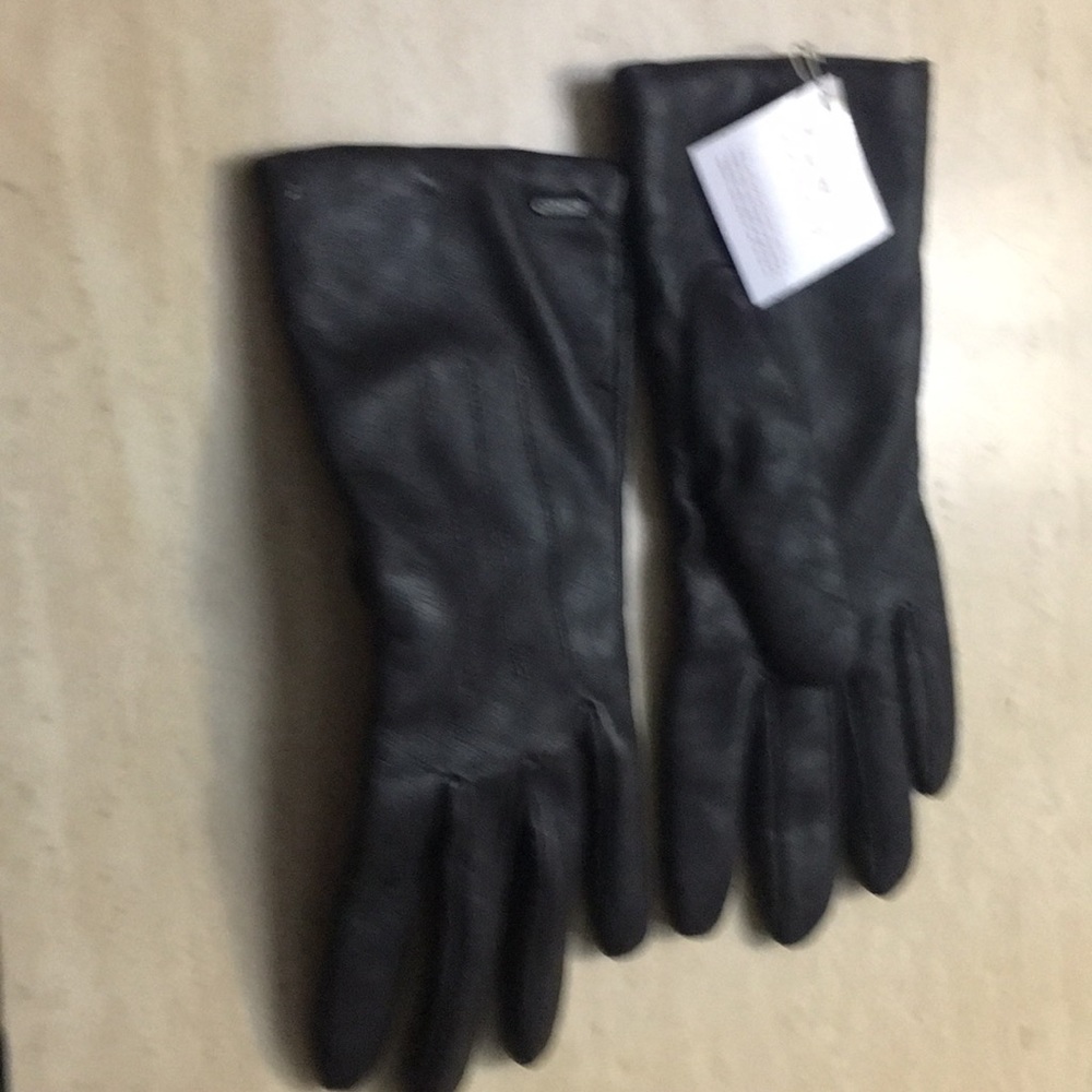 Coach ladies brown black leather gloves 8 - Picture 3 of 4